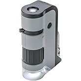 Carson MP-250 MicroFlip 100-250x LED Lighted Pocket Microscope with Smartphone Digiscoping Adapter Clip, Grey