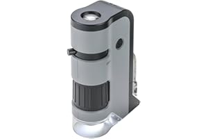 CARSON MicroFlip 100x-250x - Microscopio de Bolsillo con luz LED y UV, Base Deslizante abatible y Clip de digitalización para Smartphone (MP-250)