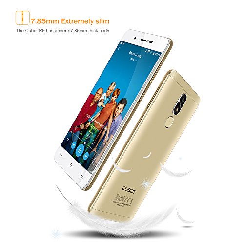 CUBOT R9 16GB Smartphone Ohne Vertrag mit Andriod 7.0, 5 Zoll HD IPS Touch-Display, 7.85mm ultra dÃ¼nn, 2600mAh Akku, Dual SIM, Dual Hauptkamera (13MP+5MP)/5MP Frontkamera, WiFi/GPS/3G (Gold)
