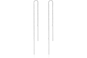 DTPsilver® Boucles d'Oreilles Pendantes à Chaîne en Argent Fin 925, Plaqué Or Jaune ou Or Rose avec Barre - Longueur: 105 mm