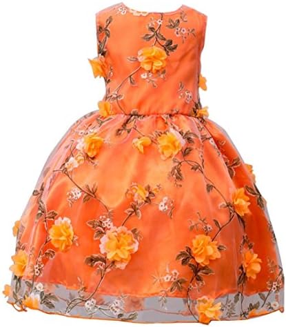 Girls Dress, Sonnena Flower Kids Girl Dress Princess Dress Pageant Bridesmaid Dress Wedding Formal Dress Party Dresses Girls Lace Tulle Dress Sleeveless Dresses Girls Party Outfit Kids Sundress (10 years, Orang)