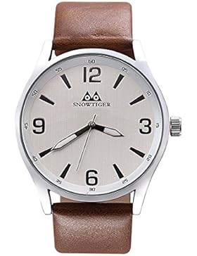 Anmossi Classic herren uhren Armbanduhr braun Echtes Lederband weißem Zifferblatt Analog Quarz Uhr Geschäfts Casual...