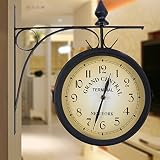 Bahnhofsuhr zweiseitige Wanduhr Wohnzimmer wetterfest Uhr Retro Antik Stil Garten Uhr Küchenuhr Quartz Bürouhr GRAND CENTRAL Uhr - 4