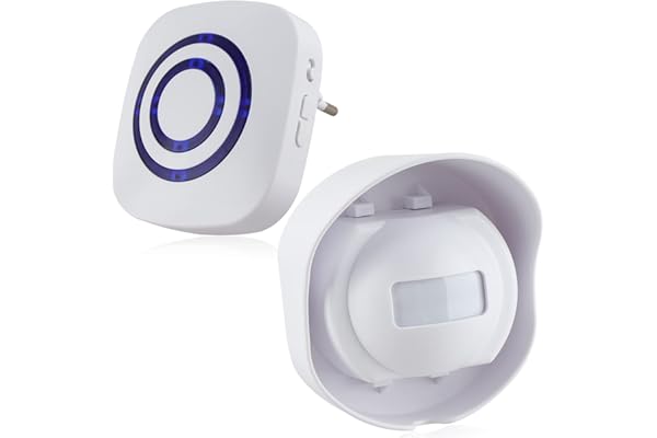 Sonnette sans Fil Kit de Carillon de Porte Electrique avec 1 Récepteur et 1 Détecteur de Mouvement PIR Capteur Alerte Visiteur Alarme de Sécurité avec 38 Mélodies au 3 Niveau Volumes(Noir, Étanche)