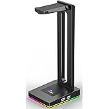 NJSJ RGB Headphone Stand, Stable Headphone Stand with 2 USB Ports and 3.5 mm AUX Headphone Stand Only for PC Gamers