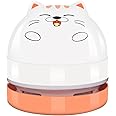 Mini Desktop Vacuum Cleaner, Portable USB Vacuum Cleaner for Desk Mini Cute Cartoon Desktop Vacuum for Cleaning Eraser Crumbs, Dust, Crumbs, Piano, Hairs, Computer, Keyboard and Car (White Orange)