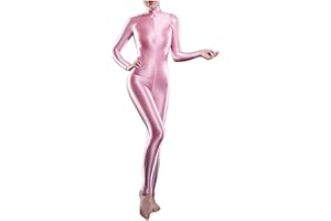 Yaaapiy Woman's yoga Shiny Bodystocking yoga motion Lingerie Skin Tight Elastic High Neck Long Sleeve Zipper Bodysuit