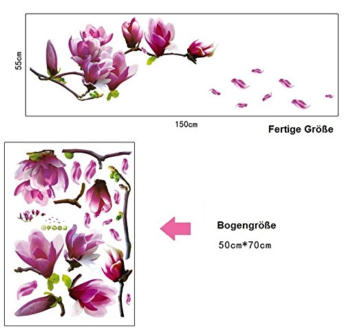 HALLOBO® XXL Wandtattoo Magnolie Blumen Magnolia Wandaufkleber Wandsticker Wall Sticker Wohnzimmer Schlafzimmer Deko - 6