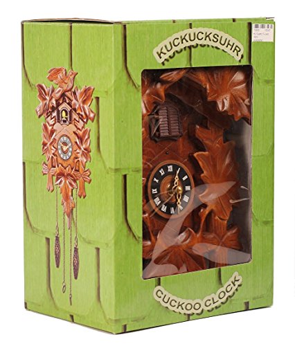 Schwarzwälder Kuckucksuhr aus Echtholz mit batteriebetriebenem Quartzwerk mit Kuckuckruf und Musikspielwerk – von Uhren-Park Eble – Eble -Fünflaub 30cm- - 5