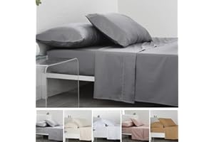 COTTON ARTean Juego de sábanas 150x190/200 Saten algodón Egipcio 300 Hilos LEUNA gris 4 piezas: Encimera, 2 Fundas de Almohada, Bajera Ajustable