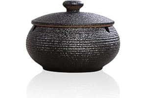 AIRMSA Cendrier en Céramique avec Couvercles, Coupe-vent pour Cigarettes à Usage Intérieur ou Extérieur, Cendrier de Bureau pour la Maison ou le Bureau (Noir)