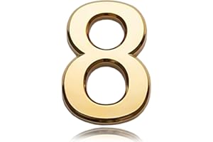 ACEHOME 3 Inch Front Door Numbers, 3D Self Adhesive House Numbers Plaques Waterproof Mailbox Signage DIY Chrome Polished Address Numbers Sign for Home Office Hotel Apartment Door Room Wall, Gold (8)