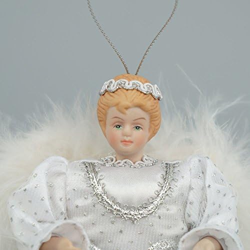 Cosette Handmade Angel Porcelain Doll Tree Topper Christmas Decor Ornament Dress Wing (White)