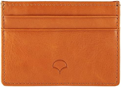 Genuine Leather Credit Card Holder Wallet &amp; Giftbox, Sunset Orange - RFID Blocking, 5 Pockets, Slim Design