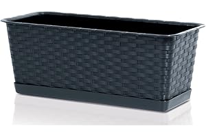 rg-vertrieb Blumenkasten Balkonkasten Blumentopf Rattan Optik Ratolla Case P Untersetzer Geländerkasten (400 Anthrazit)