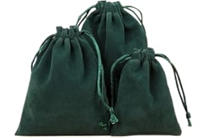 DUORIES 12 sztuk aksamitnych woreczków na biżuterię, małe woreczki materiałowe ze sznurkiem, aksamitne woreczki na prezenty, woreczki materiałowe do napełniania, na biżuterię, wesele, Boże Narodzenie, urodziny, imprezę, prezent, 5 x 7 cm, ciemnozielone