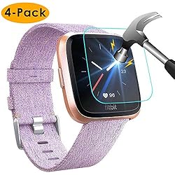 KIMILAR Compatibles Fitbit Versa Protector de Pantalla (4 Pack), 9H Dureza Cristal Templado Películas Protectoras para Fitbit Versa - [Aplicación húmeda], [Anti-rasguño], [Libre de Burbujas]