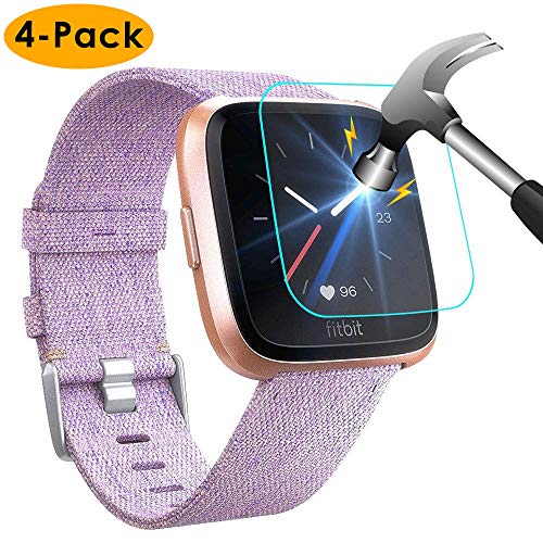 KIMILAR Compatibles Fitbit Versa Protector de Pantalla (4 Pack), 9H Dureza Cristal Templado Películas Protectoras para Fitbit Versa - [Aplicación húmeda], [Anti-rasguño], [Libre de Burbujas]