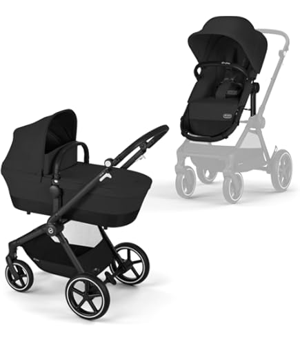 MOON Kombikinderwagen PIU Kollektion 2024 black/black matt : Amazon.de: Baby