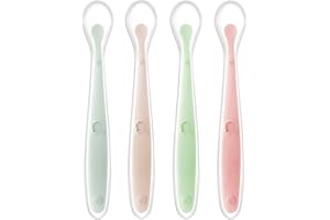 Tomedeks Cuillère En Silicone Pour Bébé, Cuillère À Repas Pour Bébé Incurvée Douce, Cuillère À Bouillie De Riz, Convient Aux Bébés De Plus De 1 Mois (4 PCS)