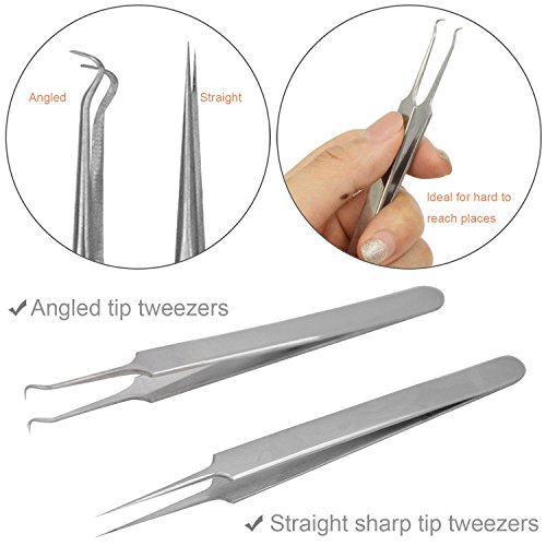 Becoyou 7 Stücke Mitesserentferner mit Lederhülse – Komedonenquetscher Set aus Edelstahl – Nagelhautschieber Werkzeug Pickel Whiteheads Akne Extraktoren für Gesundheit Behandlung - 3