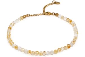 BERGERLIN Véritable bracelet de cheville en pierre naturelle avec fermoir en argent 925 sterling ou plaqué or pour femmes - collier de perles de pied avec certification d'authenticité