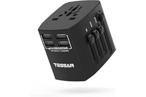 Reiseadapter Weltweit, TESSAN Reisestecker Adapter mit 4 USB, Universal Steckdosenadapter Internationaler für Deutschland UK England USA Thailand Malediven Japan Mexiko Travel Weltstecker