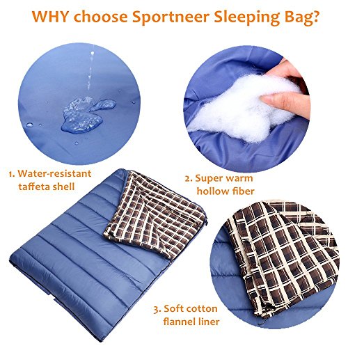 Sportneer -18°C/0°F Bolsa de Dormir, 239x 158 CM Bonus Saco de compresión para Acampar Senderismo (Los ultimos 3)