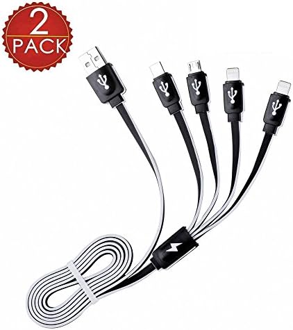 Multi Charger Cable,J2CC Multi USB Charger 4 in 1 USB Cable with Double 8 Pin Lightning, USB C, Micro USB Charger Connector for Android & iPhone Smartphones, iPad Tablets 3.3 Feet(1M)-White+Black