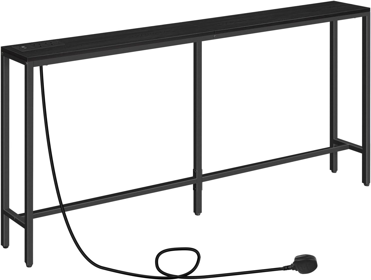 MAHANCRIS Console Table with Power Outlet, 160 cm Narrow Sofa Table, Industrial Entryway Table with USB Ports, Behind Couch Table for Entryway, Hallway, Living Room, Bedroom, Black ACTHB16KE01N1