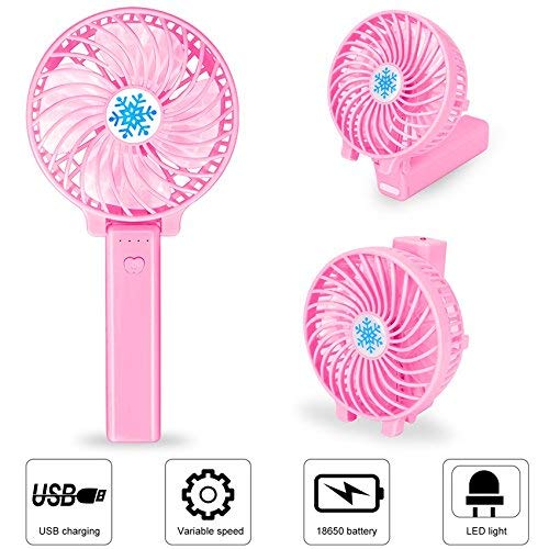Chilc Mini Ventilador de Mano, miniventilador sobremesa Ventilador USB Portátil Recargable Plegable con 2200mAh 18650 li-Ion Batería,Mini Ventilador para Oficina, Hogar y Viajes (Rosa)