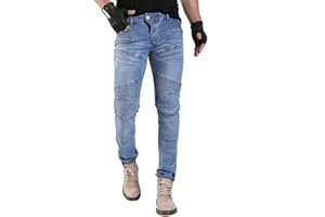 GELing Pantaloni Moto Uomo Jeans Aramid Con l'armatura，Blu,M