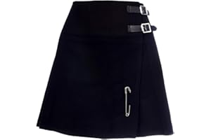 The Scotland Kilt Company Ladies Scottish Mini Billie Kilt Mod Skirt with 2 Leather Buckles - Plain Black - Sizes 6-22 UK