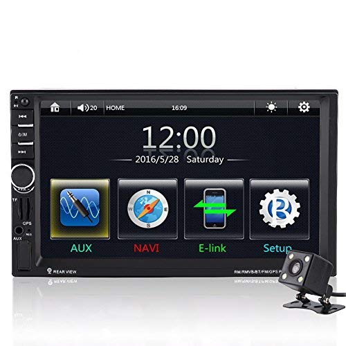 Qiilu 7 Pollici Auto MP5 Player Touch Screen HD Bluetooth GPS Radio FM AUX con Telecomando Telecamera Posteriore Vista (con telecomando)(con camera)