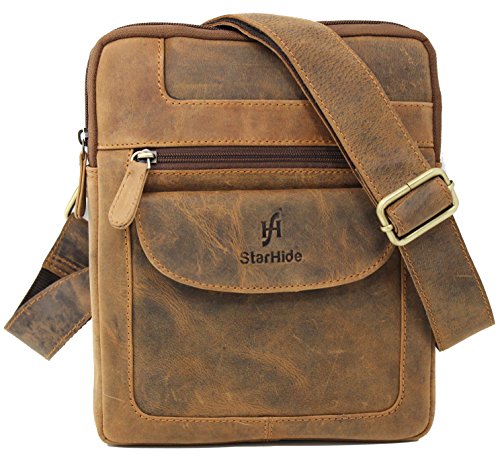 STARHIDE Mens Womens Distressed Hunter Genuine Leather Travel Messenger Bag For Ipad Tablet 505 (Bro STARHIDE Mens Womens Distressed Hunter Genuine Leather Travel Messenger Bag For Ipad Tablet 505 (Bro
