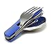 Produktbild 4 - teiliges Campingbesteck mit geriffeltem Aluminium Griff (Messer, Gabel, Löffel, Flaschenöffner aus rostfreiem Edelstahl), Klapp – Besteck, Farbe metallic blau, Marke Ganzoo