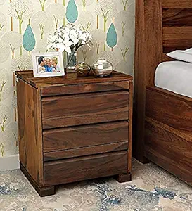 Dews Furniture Sheesham Wood Storage Bedside End Table for Bedroom (Natural Finish)