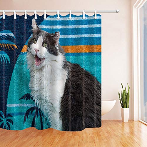 Preisvergleich Produktbild Benfa Europäische Und Amerikanische Kreative Katze Duschvorhang Badezimmer Wasserdicht Anti-Mildew Vorhang Vorhang Hängend Mit 12 Haken 100% Polyester W180*H 200 cm