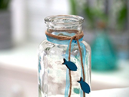 2 Vasen ISAAK Petrol Blau Fisch Vintage Kommunion Konfirmation Tischdekoration - 7