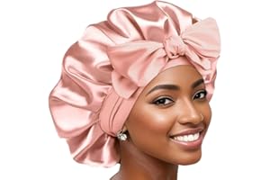 Boolavard Silk Bonnet for Sleeping Women Satin Bonnet Double Layer Satin Lined Hair Bonnet with Tie Band Curly Hair