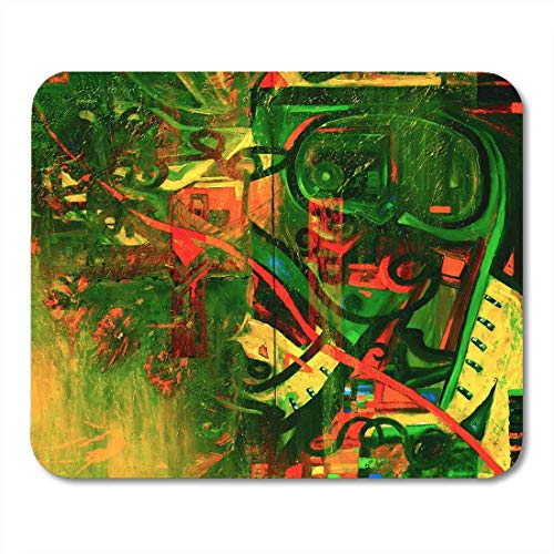 Preisvergleich Produktbild Mauspads Rosa Künstler-Blau-Zusammenfassung Dieses ist ursprüngliches Ölgemälde und Mischmittel auf Leinwand-grüner roter Acrylmausunterlage für Notizbücher, Tischcomputermatten 7,2 x 8,7 Bürozubehör