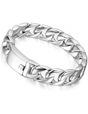 Flongo 24mm 30mm Breit Edelstahl Armband Armreif Link Handgelenk Silber Glänzend Polished Poliert Panzerkette...