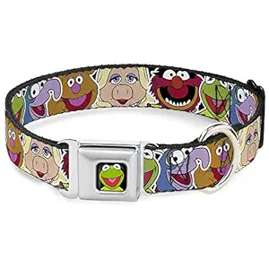 Buckle Down DC-WDY089-WS DYBI Kermit Face Full Color Black Dog Collar, WIDE-Small/13-18