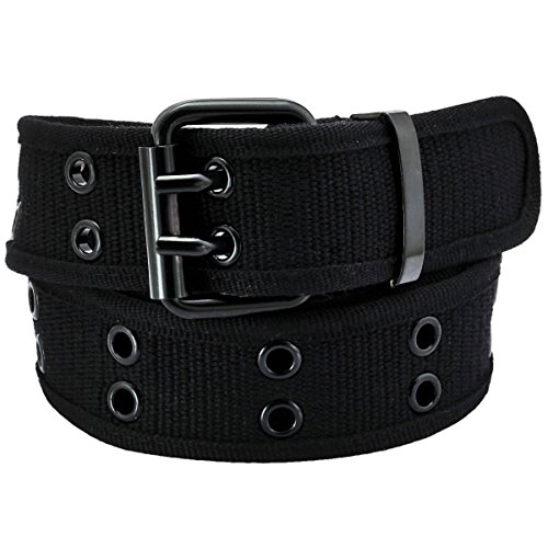 KYEYGWO Web Canvas Belts for Men & Women, Double Hole Grommet Webbing Waist Belt, Black