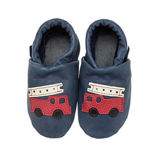 pantau.eu Leder Krabbelschuhe Babyschuhe Lederpuschen Lauflernschuhe mit Feuerwehr - 4