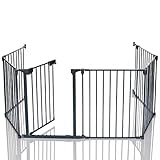 Metall Türschutzgitter Kaminschutz Absperrgitter Laufstall 1 Tür + 5 Seitenelemente + 2er Set Wandhalterung faltbar klappbar - 2