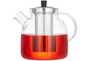 Spring Chef 1500ml/52.79oz Clear Glass Teapot with Infuser,Heat-Resistant Borosilicate Glass Strainer Teapot, Handmade Removable Infuser Tea Pot for Loose Leaf Tea