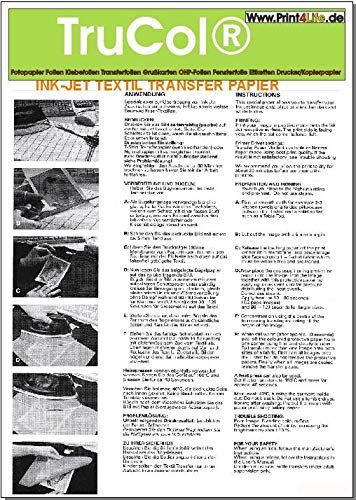 Preisvergleich Produktbild 5X A4 Weißes Transfer Papier Transferfolie Spezialpapier zum Bedrucken von schwarzen, farbigen und weissen T-Shirts mit Ink Jet Druckern. Baseball-Caps und Anderen Baumwoll-Textilien