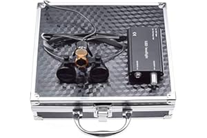 BoNew 3.5X Surgical Binocular Loupes Optical Glass+5W LED Headlight Powerfullight with Filter Clip-on Type + Aluminum Box (Black)