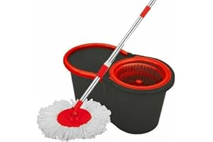 OPTICARE Spin Mop & Bucket Set Black Microfibre Head With Metal Adjustable Handle 81cm-110cm
